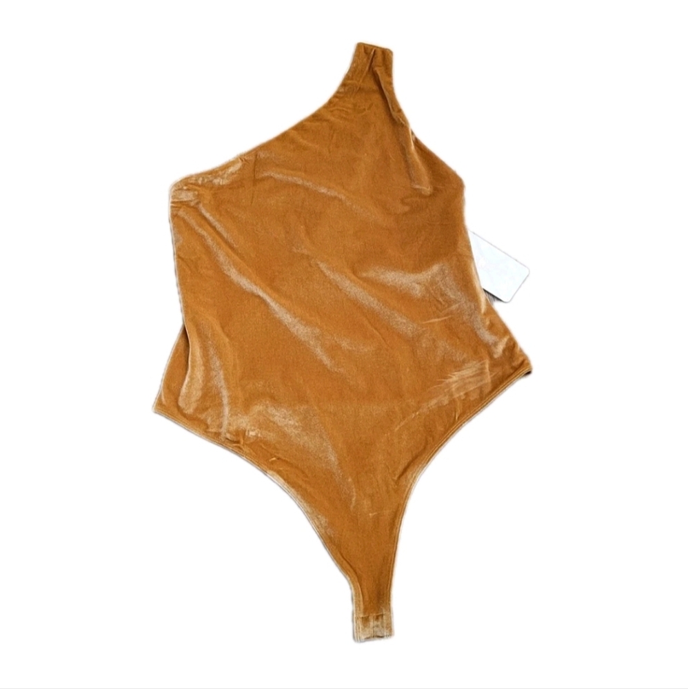 FABLETICS Gigi Velour Bodysuit Honey XL New Orange Velvet One Shoulder